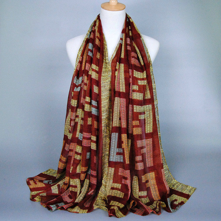 Colorful Chiffon Scarf Shawls Winter Women Print Scarves 180*90CM - Dark Red