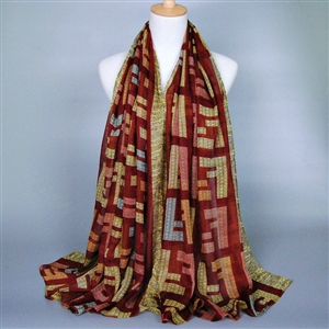Colorful Chiffon Scarf Shawls Winter Women Print Scarves 180*90CM - Dark Red