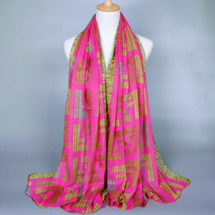 Colorful Chiffon Scarf Shawls Winter Women Print Scarves 180*90CM - Pink