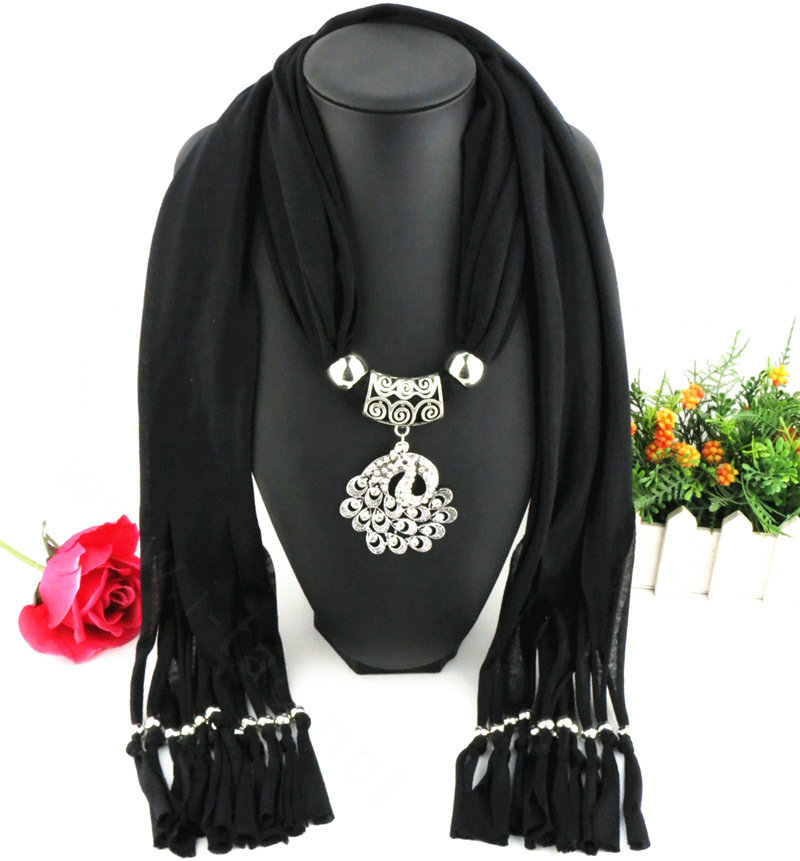 Cool Women Scarf Shawls Winter Warm Polyester Solid Scarves 180*40CM - Black