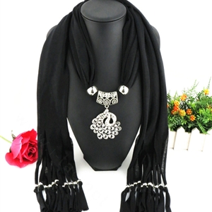 Cool Women Scarf Shawls Winter Warm Polyester Solid Scarves 180*40CM - Black