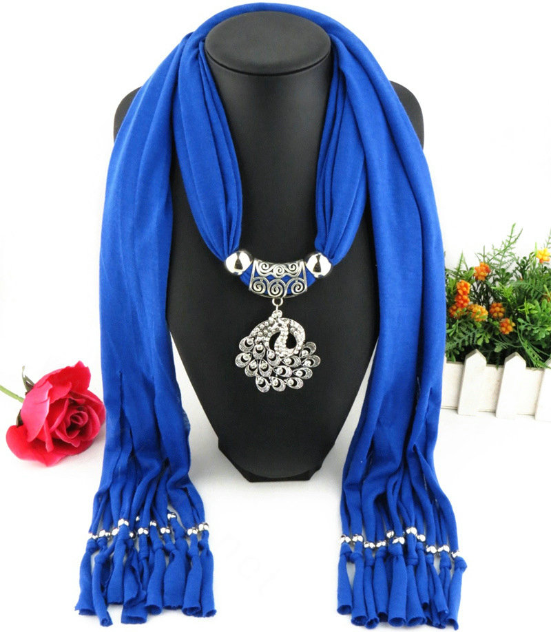 Cool Women Scarf Shawls Winter Warm Polyester Solid Scarves 180*40CM - Blue
