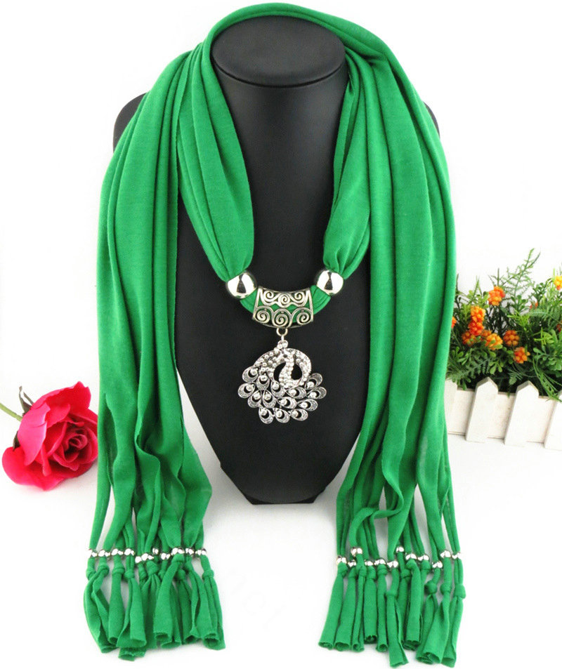 Cool Women Scarf Shawls Winter Warm Polyester Solid Scarves 180*40CM - Dark Green