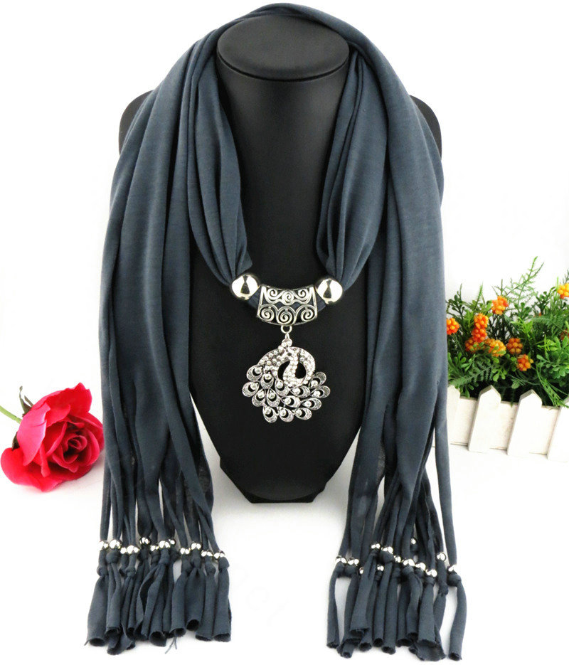 Cool Women Scarf Shawls Winter Warm Polyester Solid Scarves 180*40CM - Grey