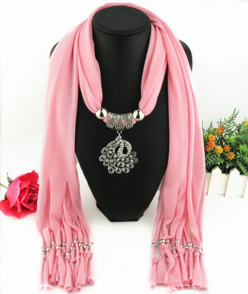 Cool Women Scarf Shawls Winter Warm Polyester Solid Scarves 180*40CM - Pink