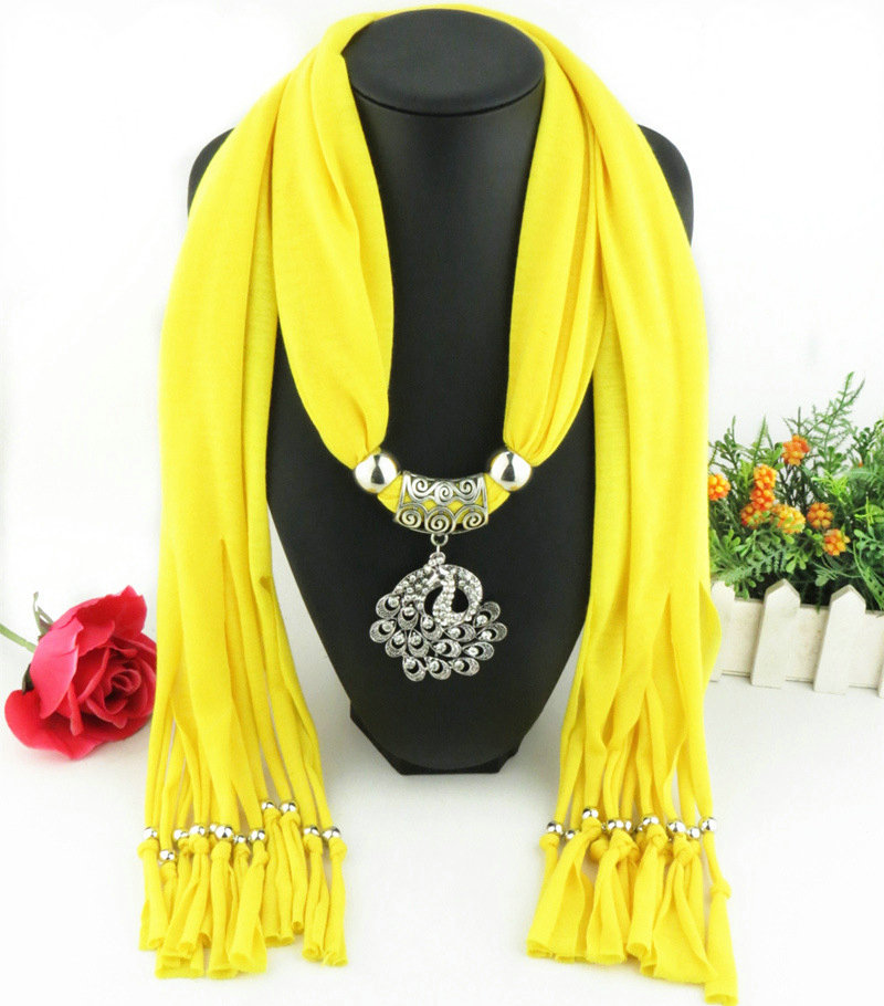 Cool Women Scarf Shawls Winter Warm Polyester Solid Scarves 180*40CM - Yellow