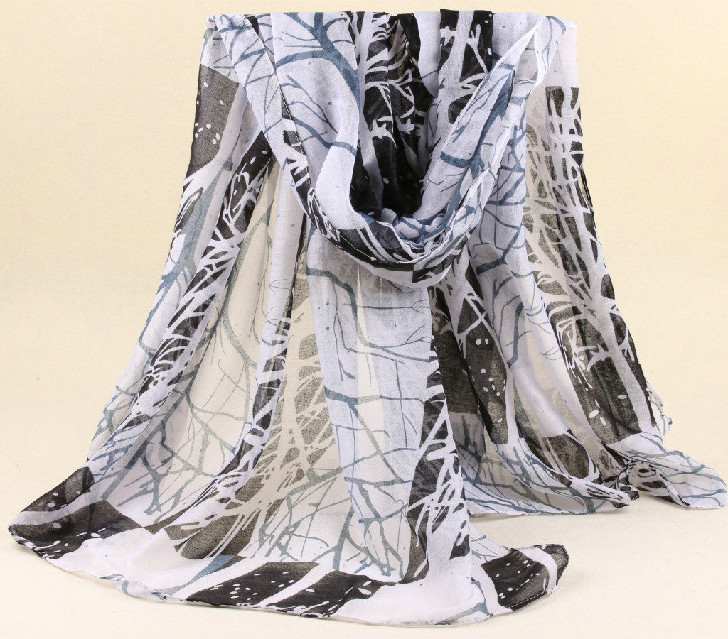 Cute Print Women Scarf Flower Bamboo Fiber Warm Scarves Wraps 180*90CM - Black