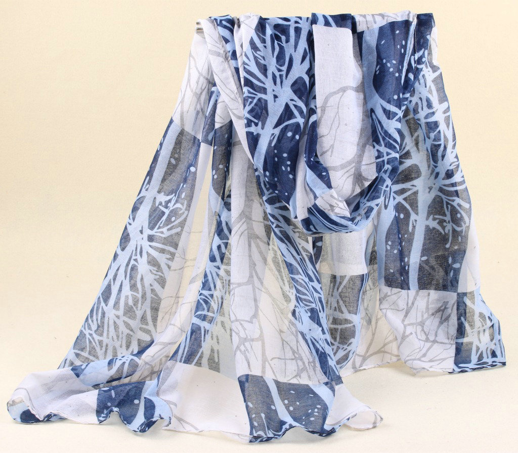 Cute Print Women Scarf Flower Bamboo Fiber Warm Scarves Wraps 180*90CM - Blue