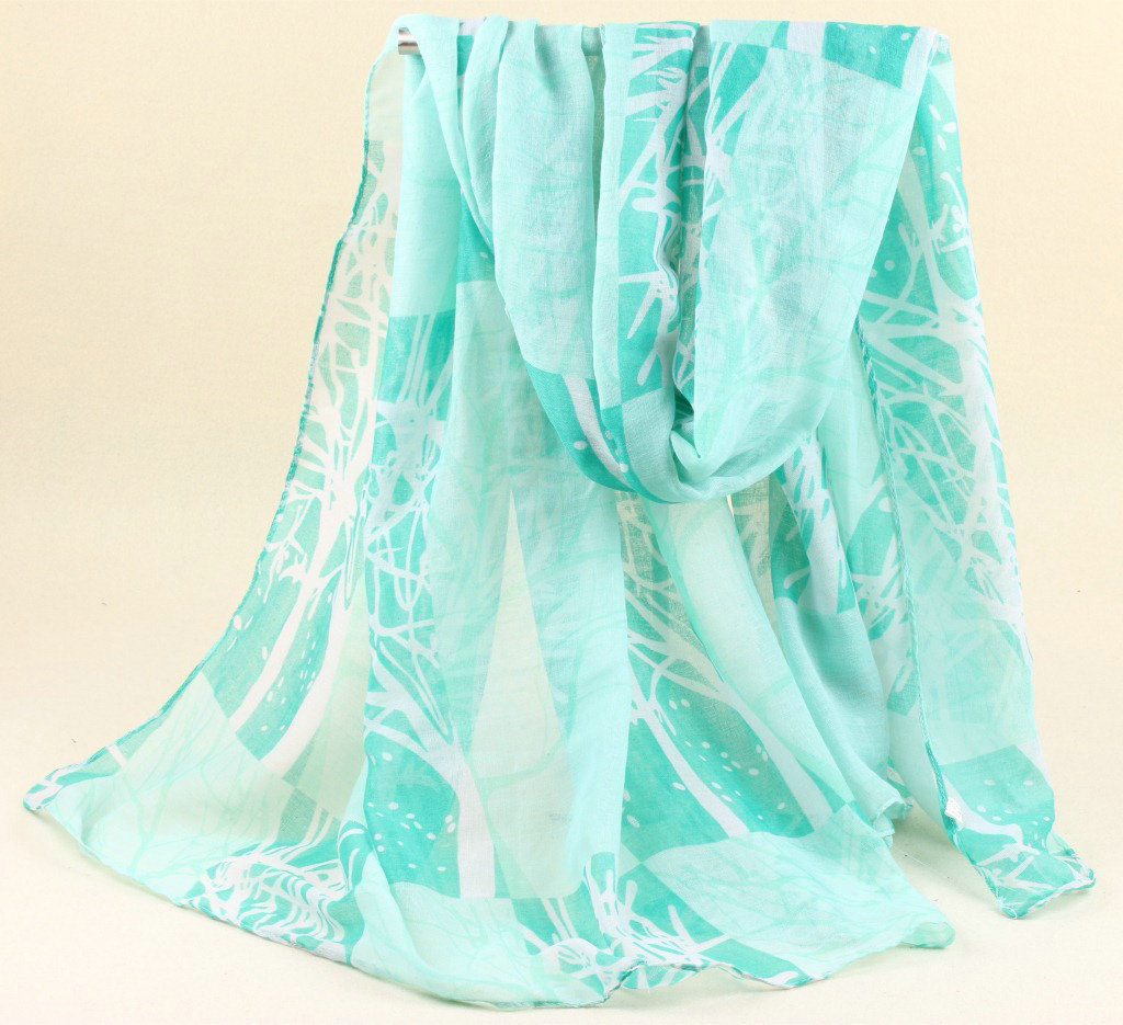 Cute Print Women Scarf Flower Bamboo Fiber Warm Scarves Wraps 180*90CM - Green
