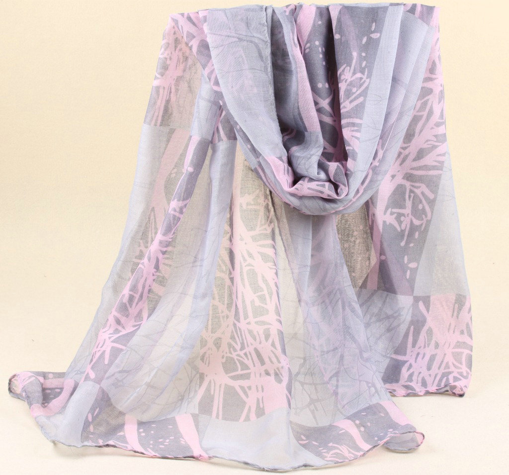Cute Print Women Scarf Flower Bamboo Fiber Warm Scarves Wraps 180*90CM - Grey