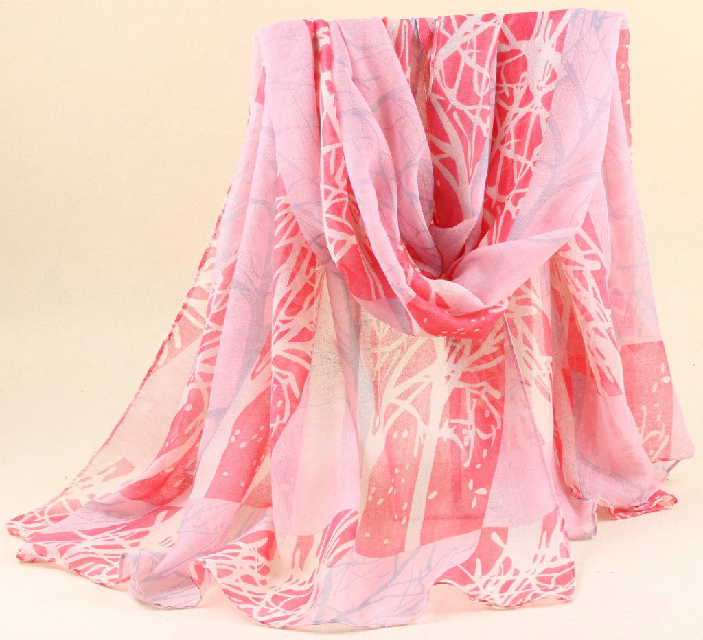 Cute Print Women Scarf Flower Bamboo Fiber Warm Scarves Wraps 180*90CM - Pink