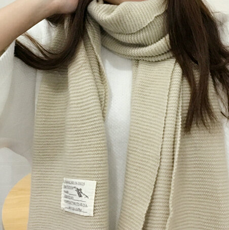 Cute Unisex Scarf Shawl Winter Warm Wool Solid Wraps 180*60CM - Beige