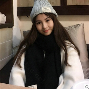 Cute Unisex Scarf Shawl Winter Warm Wool Solid Wraps 180*60CM - Black