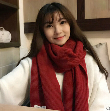 Cute Unisex Scarf Shawl Winter Warm Wool Solid Wraps 180*60CM - Dark Red
