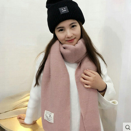 Cute Unisex Scarf Shawl Winter Warm Wool Solid Wraps 180*60CM - Pink