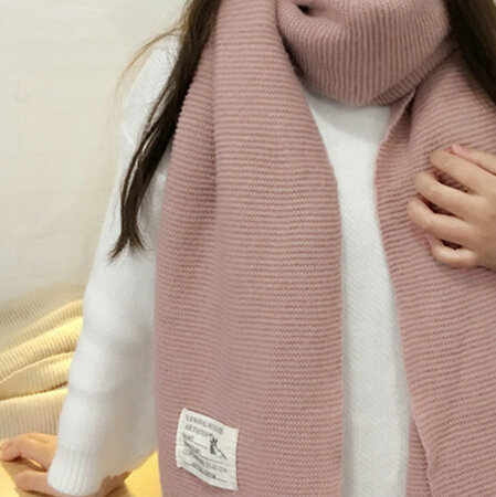 Cute Unisex Scarf Shawl Winter Warm Wool Solid Wraps 180*60CM - Pink