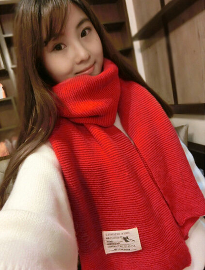 Cute Unisex Scarf Shawl Winter Warm Wool Solid Wraps 180*60CM - Red