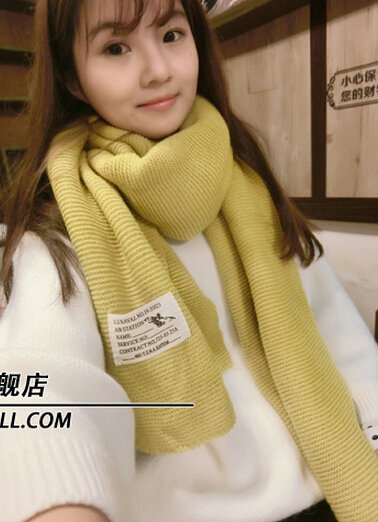 Cute Unisex Scarf Shawl Winter Warm Wool Solid Wraps 180*60CM - Yellow