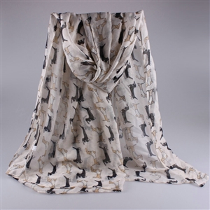Cute Women Scarf Print Animal Dogs Bamboo Fiber Scarves Wraps 180*90CM - Beige