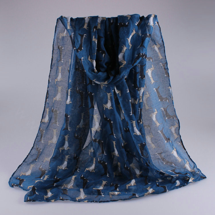 Cute Women Scarf Print Animal Dogs Bamboo Fiber Scarves Wraps 180*90CM - Dark Blue