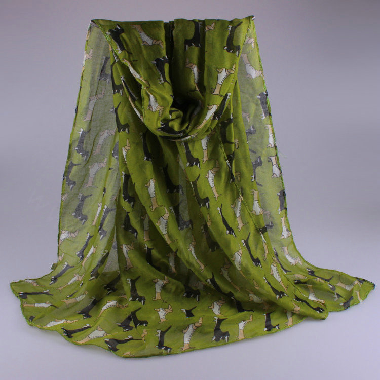 Cute Women Scarf Print Animal Dogs Bamboo Fiber Scarves Wraps 180*90CM - Green