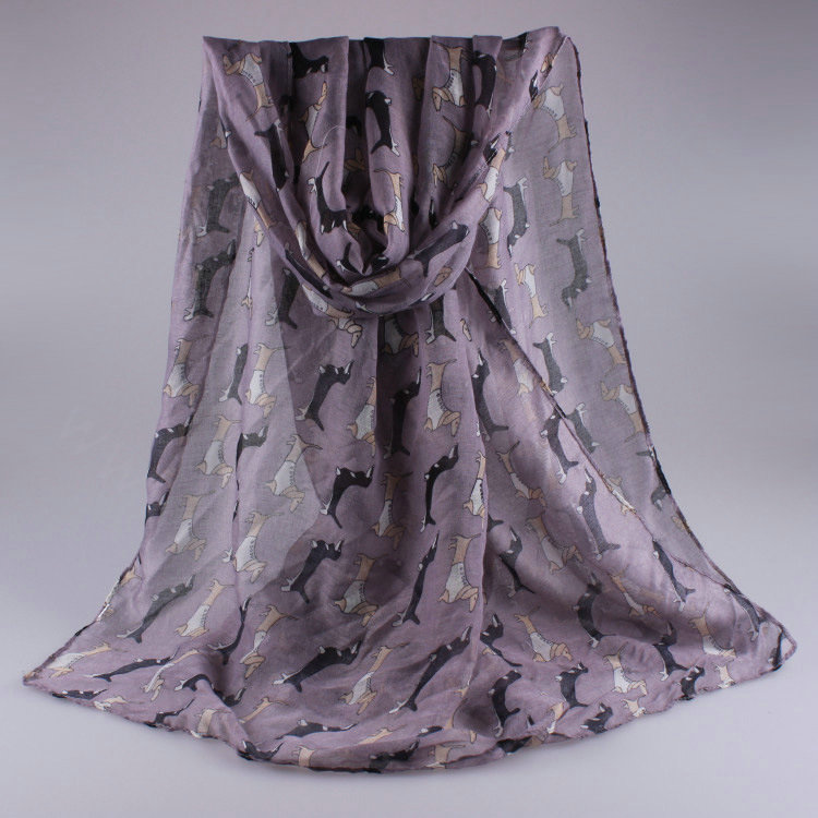 Cute Women Scarf Print Animal Dogs Bamboo Fiber Scarves Wraps 180*90CM - Grey