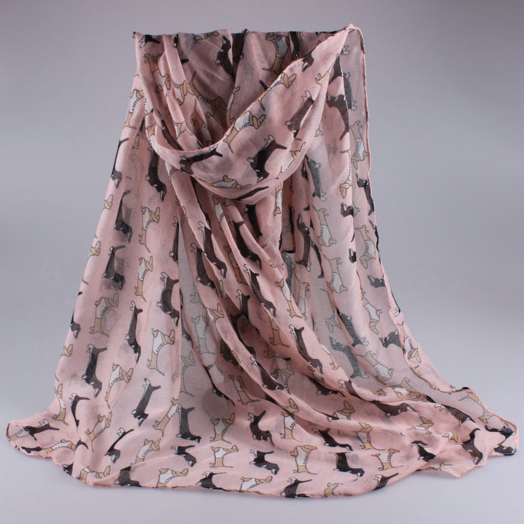 Cute Women Scarf Print Animal Dogs Bamboo Fiber Scarves Wraps 180*90CM - Pink