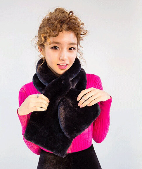 Cute Women Scarf Shawl Winter Warm Worsted Solid Wraps 100*20CM - Black