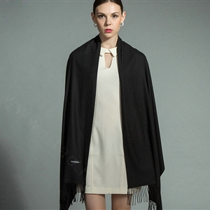 Fashion Tassels Women Scarf Shawl Winter Warm Cashmere Solid Panties 200*60CM - Black
