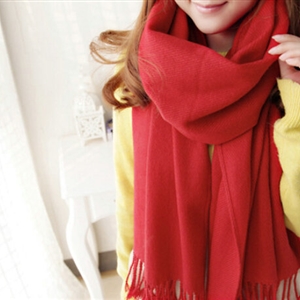 Fashion Tassels Women Scarf Shawl Winter Warm Wool Solid Panties 206*60CM - Red