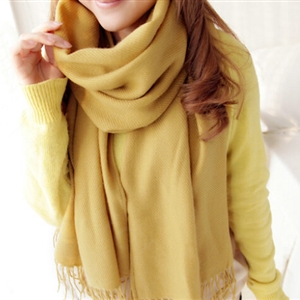 Fashion Tassels Women Scarf Shawl Winter Warm Wool Solid Panties 206*60CM - Yellow