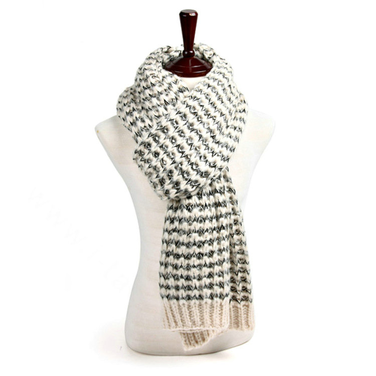 Fluffy Scarf Shawls Striped Women Winter Warm Wool Solid Scarves 200*80CM - Black