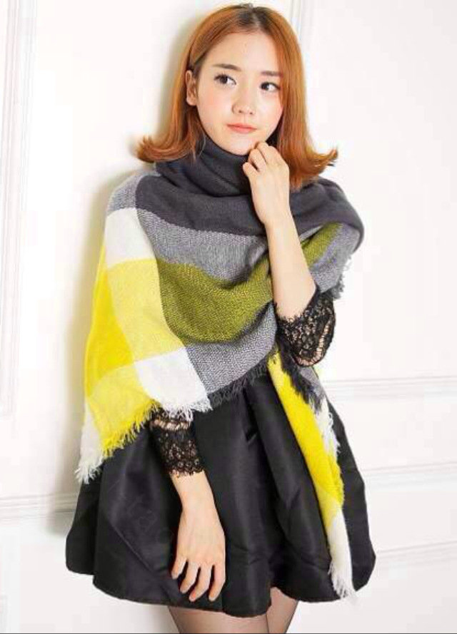 Fun Striped Scarf Shawls Pashmina Women Warm Cashmere Scarves 140*140CM - Yellow