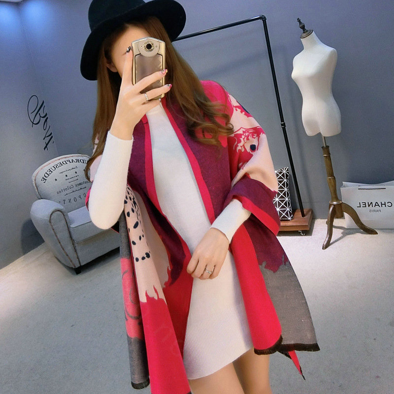 Geometric Women Pashmina Shawls Dot Cashmere Warm Scarves Wraps 185*68CM - Red