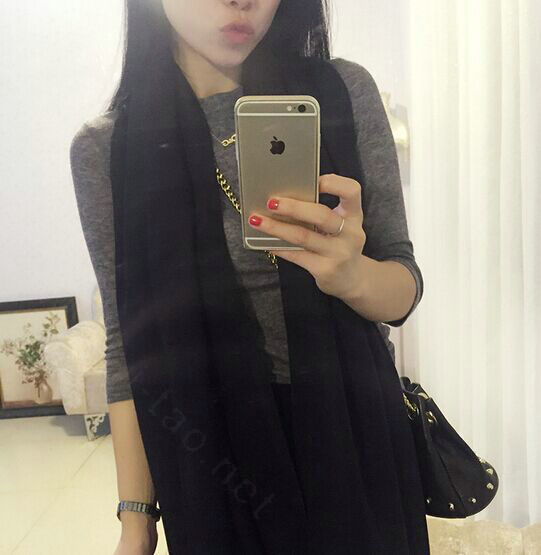 Pashmina Women Scarf Shawl Cashmere Warm Winter Solid Scarves 190*70CM - Black