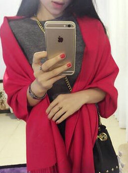 Pashmina Women Scarf Shawl Cashmere Warm Winter Solid Scarves 190*70CM - Dark Red