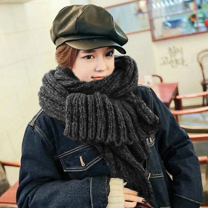 Patchwork Unisex Scarf Shawls Winter Warm Mohair Solid Scarves 190*40CM - Dark Grey