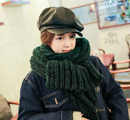 Patchwork Unisex Scarf Shawls Winter Warm Mohair Solid Scarves 190*40CM - Green