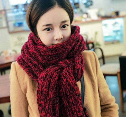 Patchwork Unisex Scarf Shawls Winter Warm Mohair Solid Scarves 190*40CM - Red