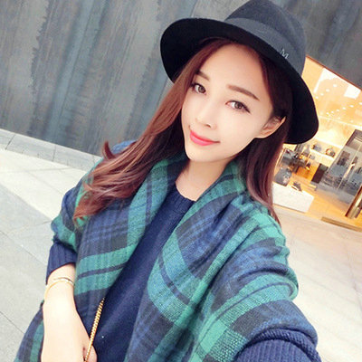Plaid Scarf Shawls Pashmina Women Warm Cashmere Solid Scarves 140*140CM - Green