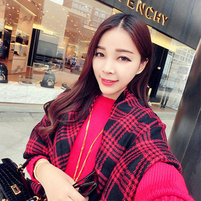 Plaid Scarf Shawls Pashmina Women Warm Cashmere Solid Scarves 140*140CM - Red