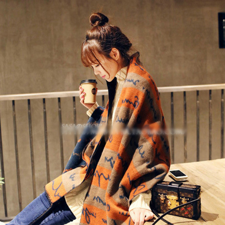 Plaid Unisex Scarf Shawls Winter Warm Cashmere Solid Scarves 180*35CM - Orange