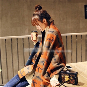 Plaid Unisex Scarf Shawls Winter Warm Cashmere Solid Scarves 180*35CM - Orange