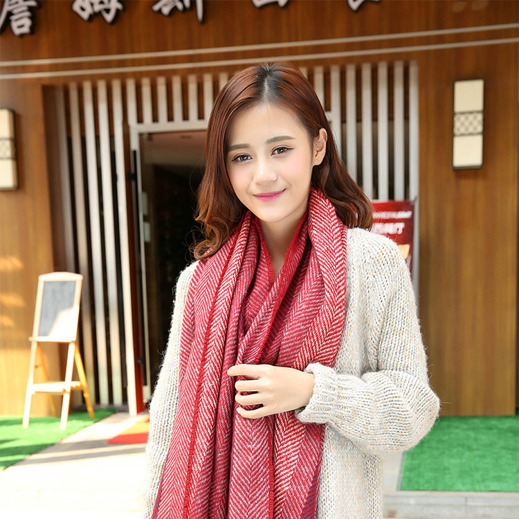Plaid Women Scarf Shawls Winter Warm Cashmere Solid Scarves 180*90CM - Red
