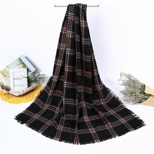 Plaid Women Scarf Shawls Winter Warm Wool Solid Scarves 200*100CM - Black