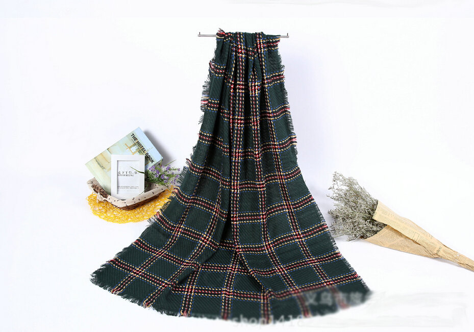 Plaid Women Scarf Shawls Winter Warm Wool Solid Scarves 200*100CM - Green