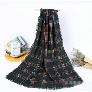 Plaid Women Scarf Shawls Winter Warm Wool Solid Scarves 200*100CM - Green