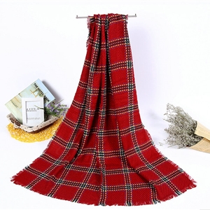 Plaid Women Scarf Shawls Winter Warm Wool Solid Scarves 200*100CM - Red