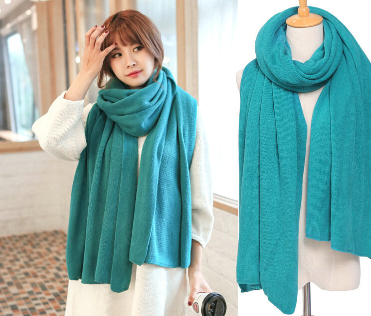 Pretty Unisex Scarf Shawl Winter Warm Cashmere Solid Panties 220*60CM - Lake Blue