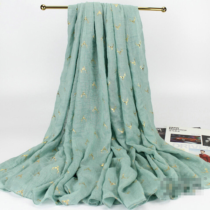 Print Fawn Women Pashmina Shawl Winter Warm Cotton Solid Panties 190*150CM - Aqua